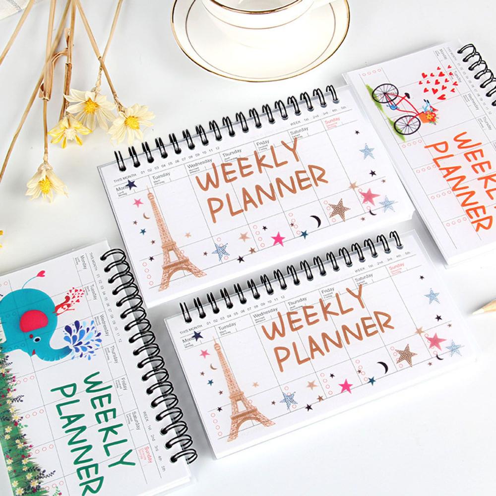 Notebook Up-turning Student Notebook Cartoon Weekly Planning Tearable Schedule Book