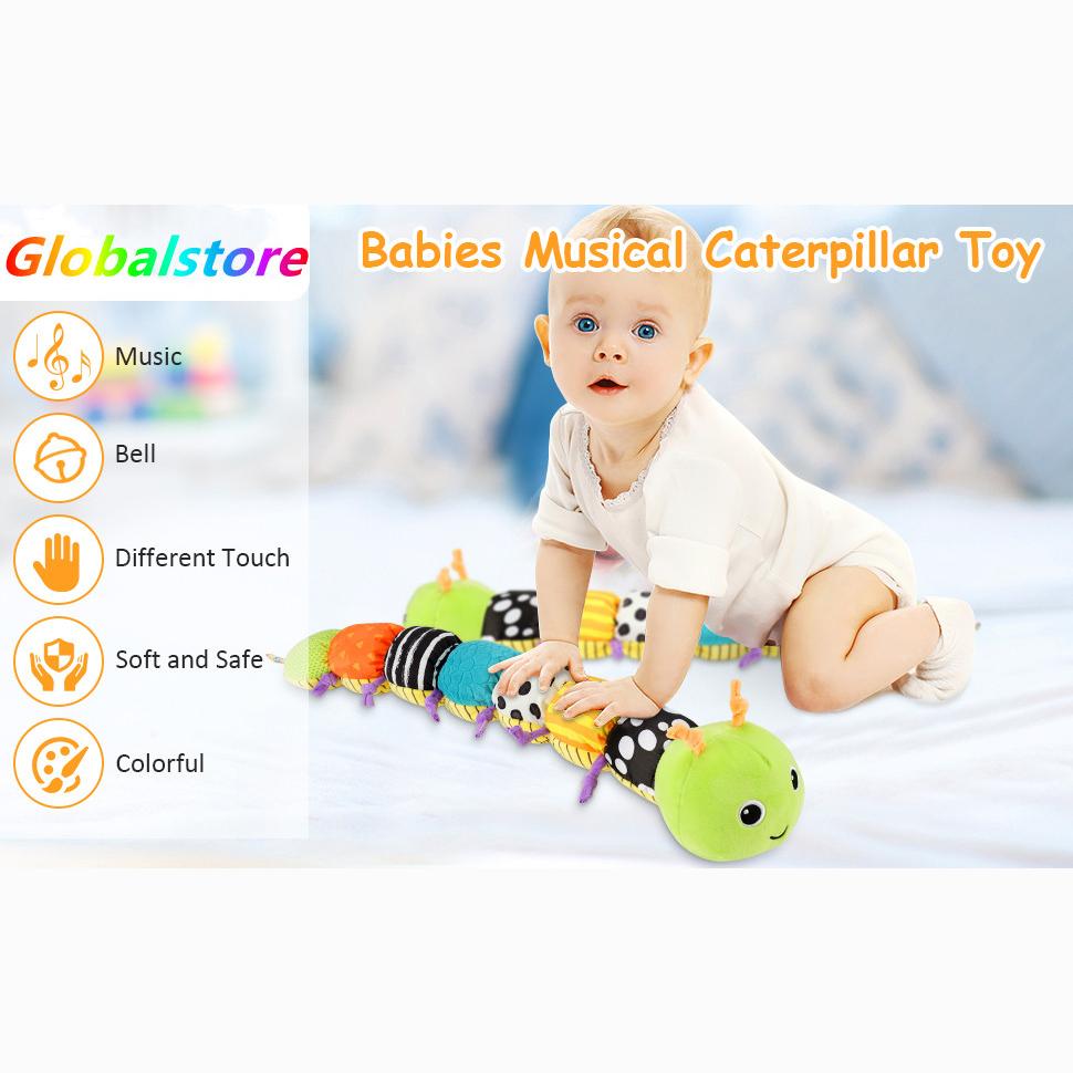Musical Caterpillar Stuffed Animal Toys Infant Soft Plush Toy with Multi-Sensory Crinkle,Rattle & Textures for Babies 0-12 Months Newborn Children
