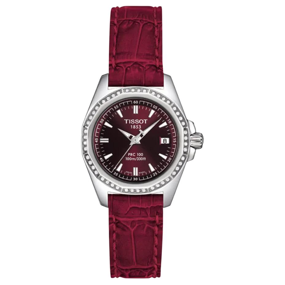 Tissot Женские часы с кварцевым механизмом, водозащитой 100 м, 28 мм, красный циферблат, корпус из нержавеющей стали T22.1.161.81
