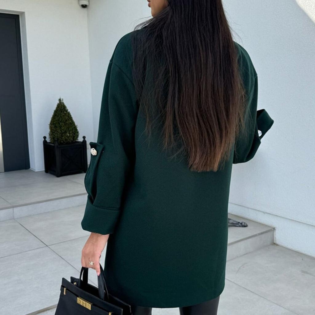 Женское свободное повседневное шерстяное пальто с воротником из однотонного костюма, модное пальто с длинными рукавами