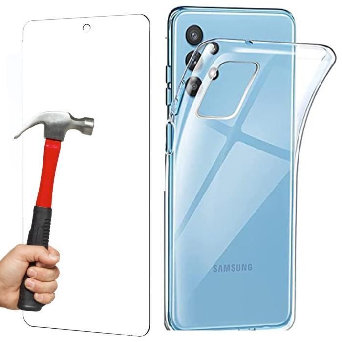 Защитный чехол - BOOLING - для Samsung Galaxy F52 5G - Мягкий силикон - Прозрачный - Комплект из 2 закаленных стекол
