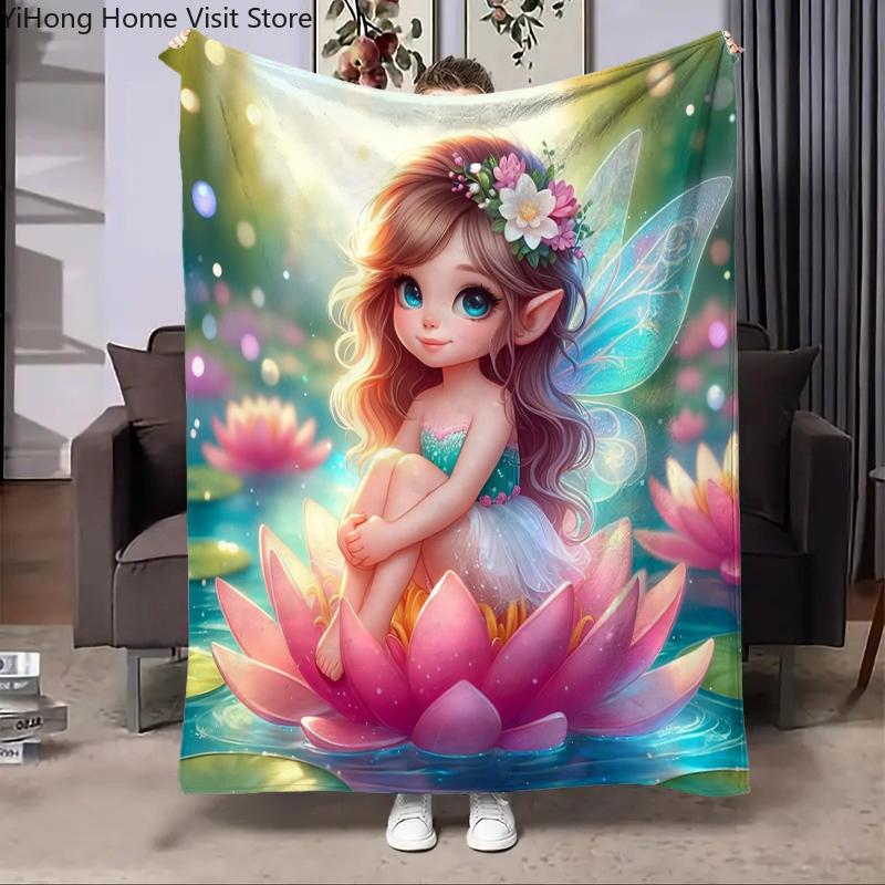 Cute Girl Elves Cartoon Blanket Soft Throw Print Blanket for Home Bedroom Bed Sofa Bed Camping Picnic Travel Office Blanket Gift