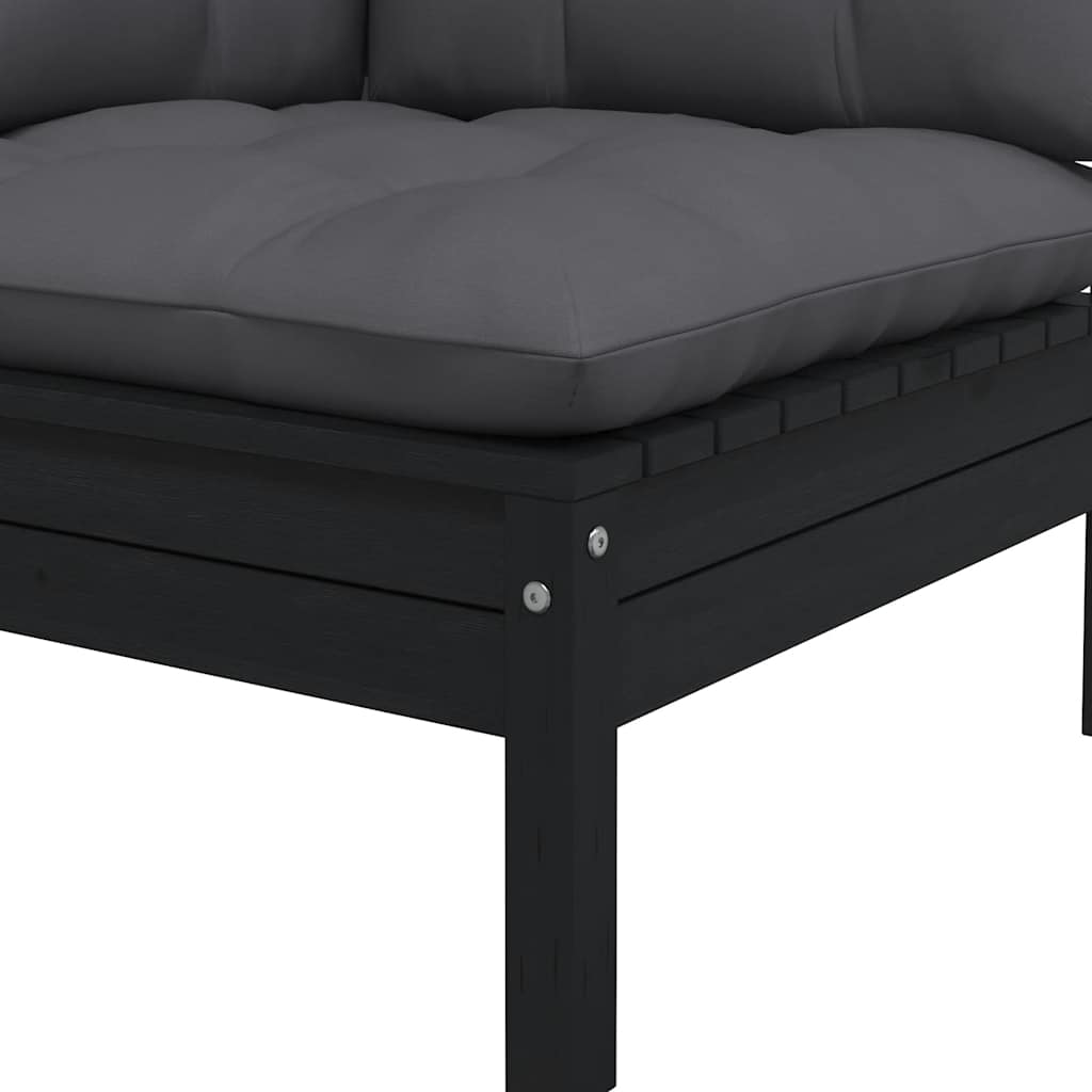 2 Seater Garden Sofa with Cushions Black Solid Pine Wood