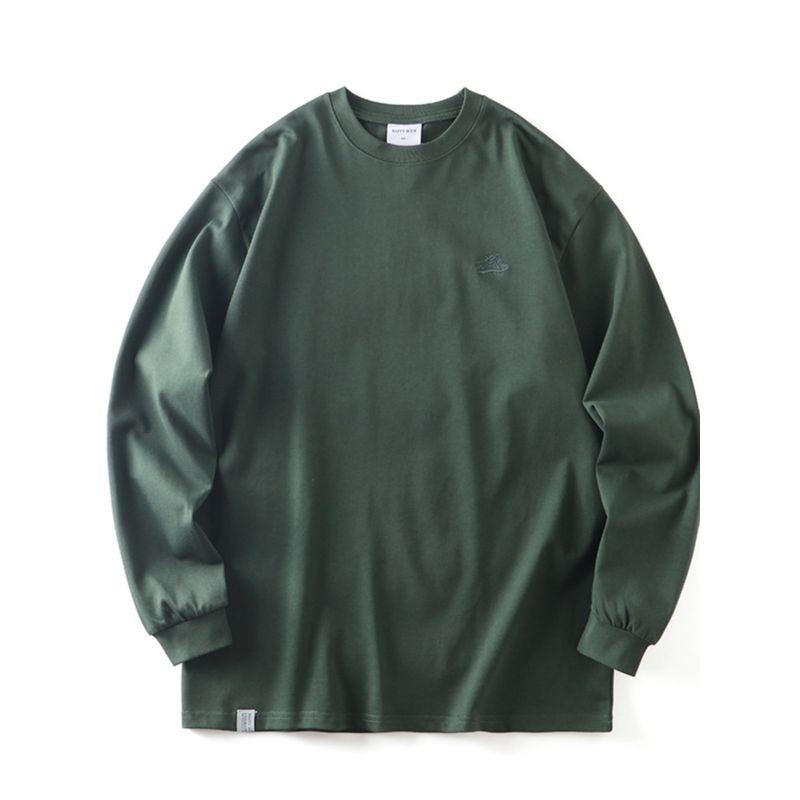 American Retro Heavy Weight Pure Cotton Shoulder Embroider White Long Sleeve T-shirt Men's Autumn and Winter Undershirt Export Cotton T-shirt