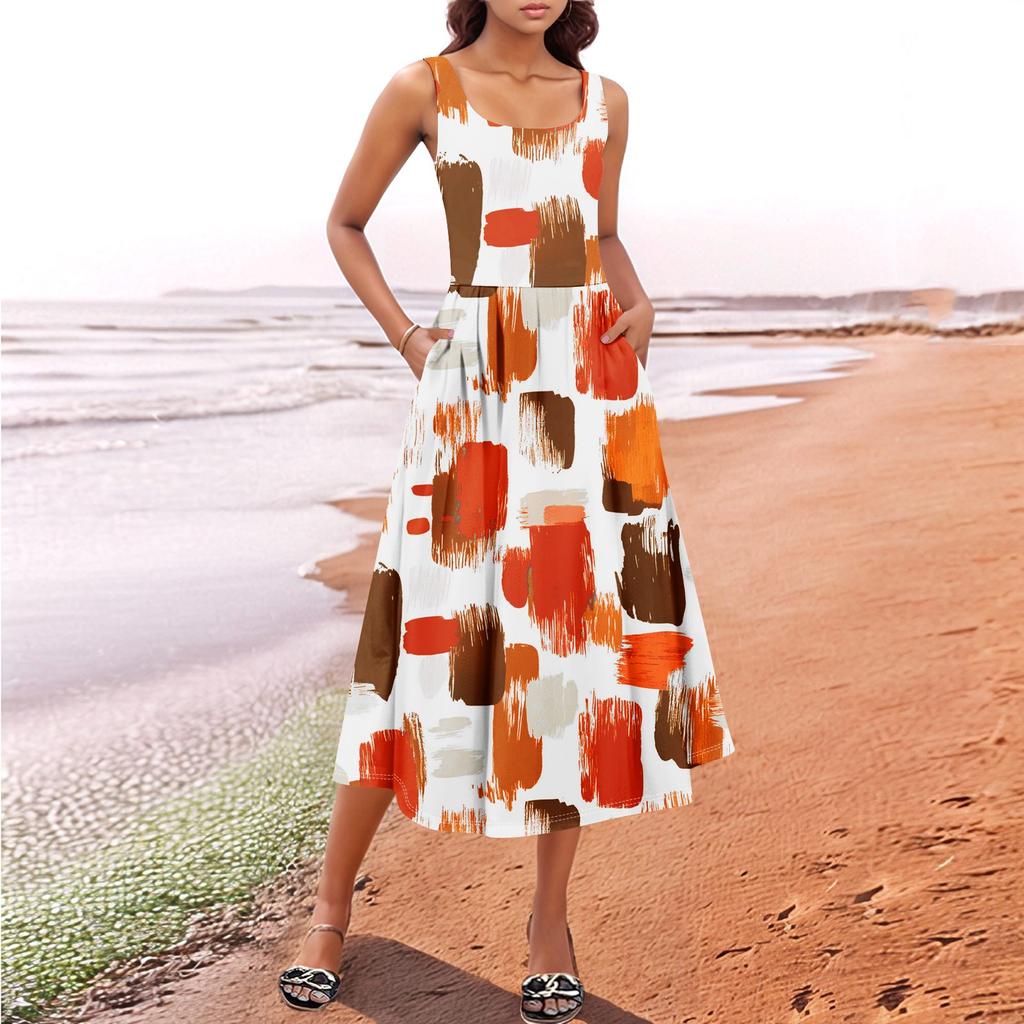 Women's Summer Spring Casual Floral Sundress Sleeveless Beach Vacation Flowy Boho Tank Midi Dresses