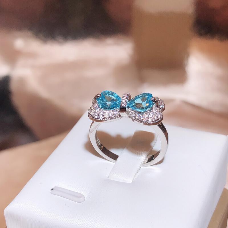 Европейское и американское модное кольцо с сапфиром-бантом для женщин, универсальное кольцо с опалом и бриллиантовой вставкой