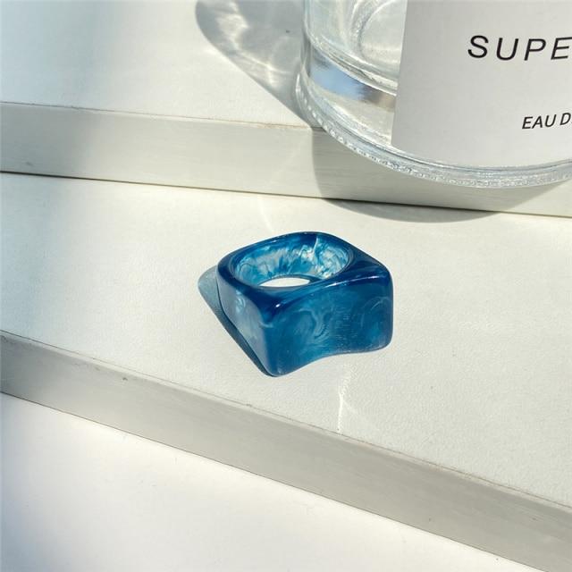 Ins Aesthetic, 5 шт./компл., синий цвет, тема, гипербола, толстые акриловые кольца из смолы, набор для женщин, девчачьи модные кольца для вечеринок «сделай сам», ювелирные изделия