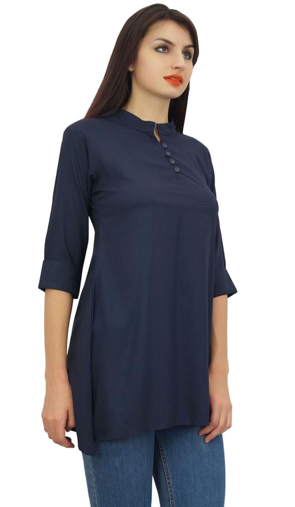 Phagun Женская черная хлопковая модальная блузка с рукавами 3-4 на пуговицах, верхняя часть рубашки -