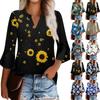 3/4 Sleeve Shirts For Women's Fashion Casual Round Neck Printed T-Shirt Top