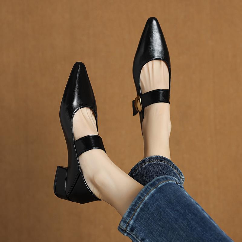 Women Nature Suede High Thick Heels New 2025 Spring Black Apricot Square Toe Pumps Elegant Lady Metal Decoration Shoes