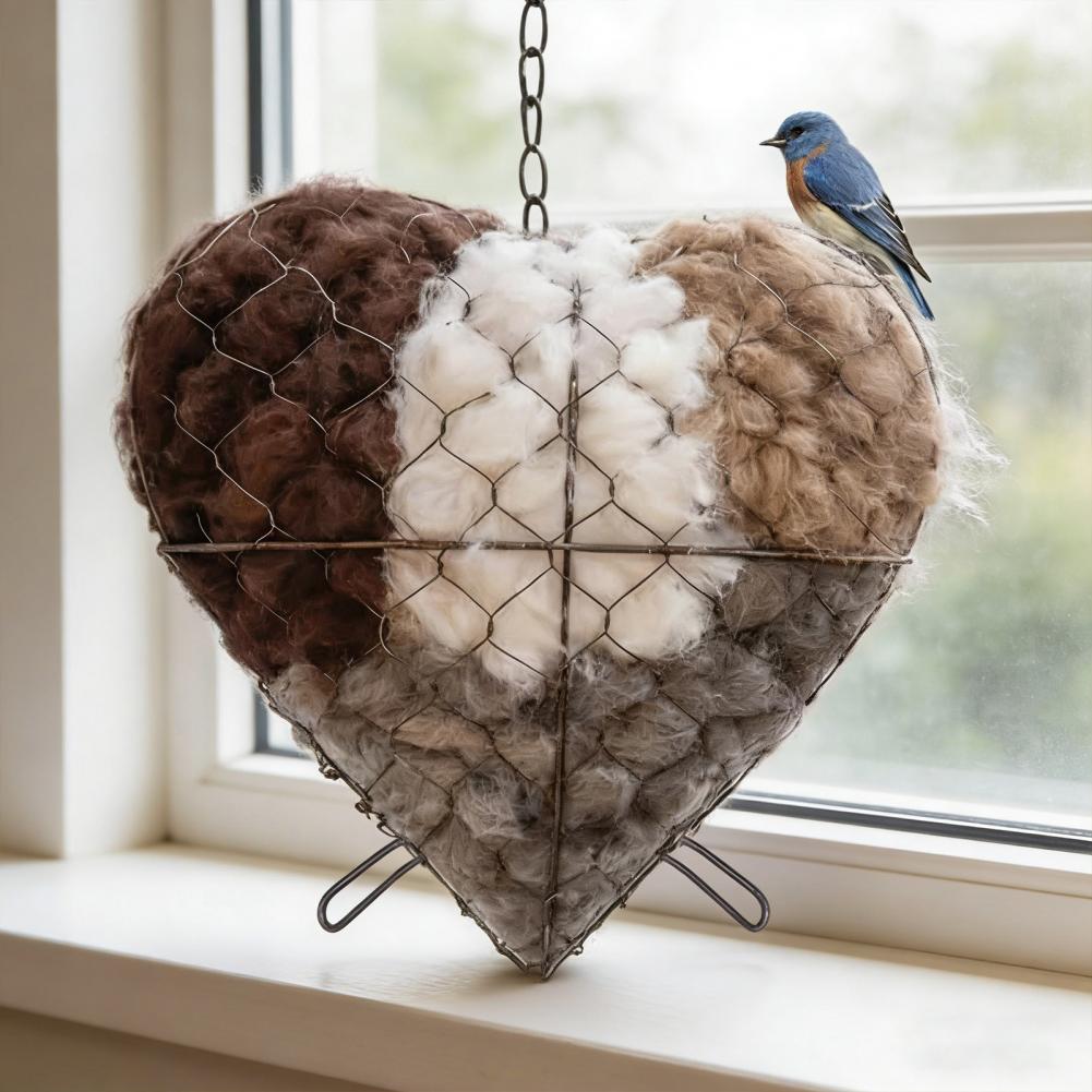 Bird Nesting House Bird Nesting Heart Holder Metal Birdhouse with Hook Hummingbird Nest Material Station for Wild Birds Outdoor