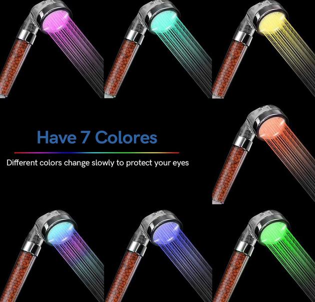 High-Pressure Spa Shower Head Negative Ionic Filter Spray Shower Sprinkler 7 Color Changing LED Handheld Showerhead