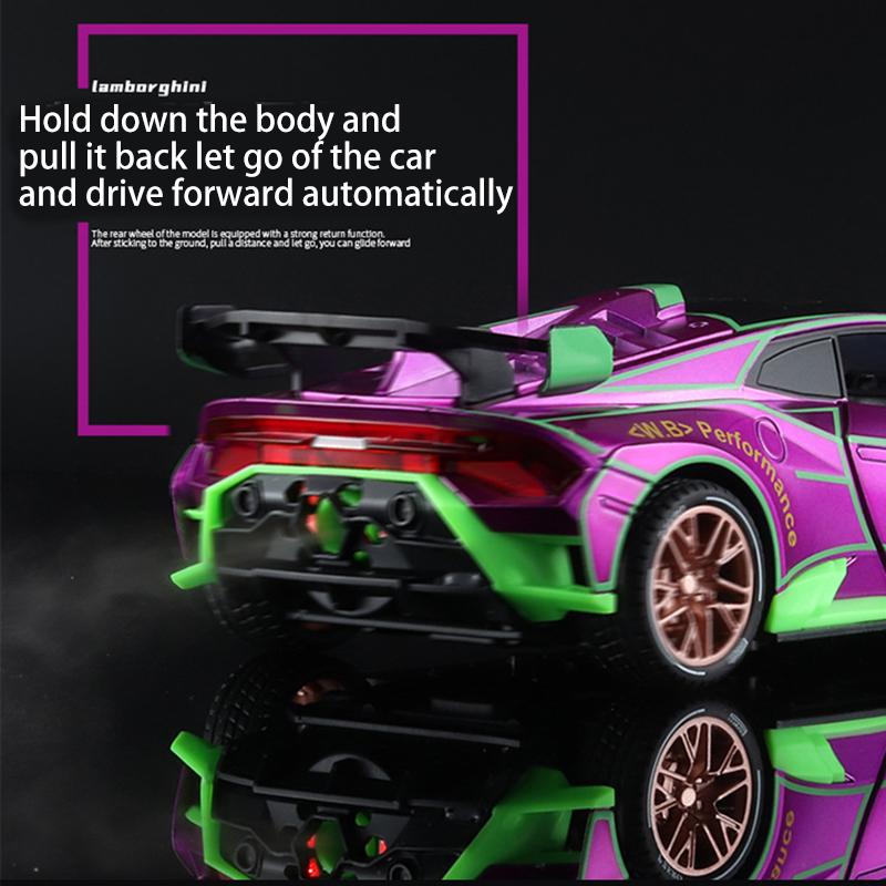 1/24 масштаб Lambo, литая под давлением модель автомобиля, игрушечный автомобиль с откатным механизмом, звуковым светом и распылителем для детей, коллекция подарков для мальчиков и девочек