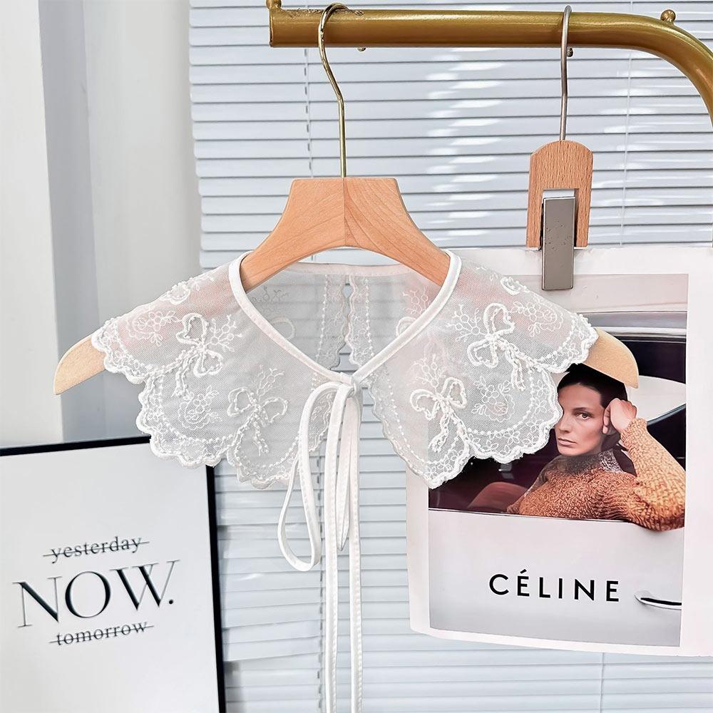 Cute Colorful Embroidery Fake Collar Hollow Detachable Scarf Shawl Organza False Collar For Girls Shirt Skirts Sweater All Match