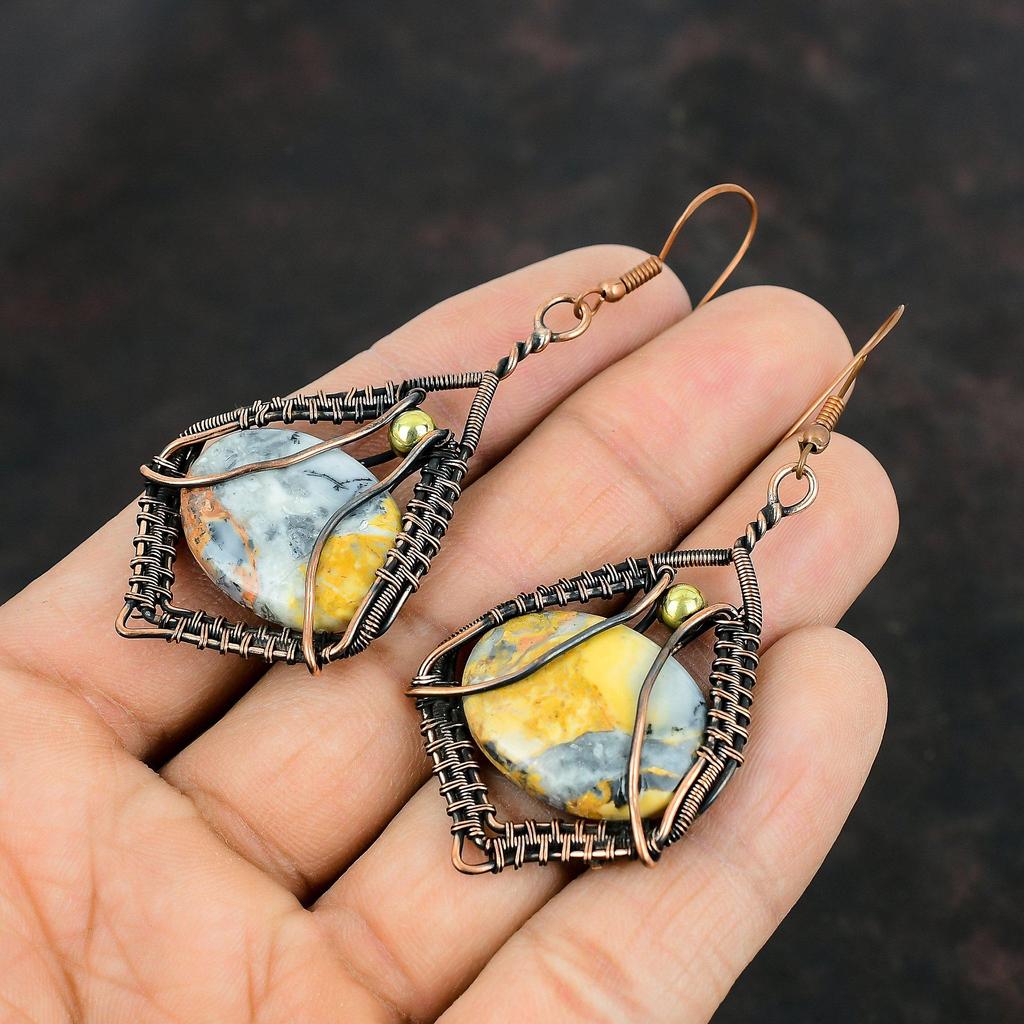 Серьги из яшмы Малигано Серьги с медной проволокой, обмотанные медью, ювелирные изделия ручной работы из меди, серьги с драгоценными камнями, подарки на годовщину, замечательные ювелирные изделия с проволокой