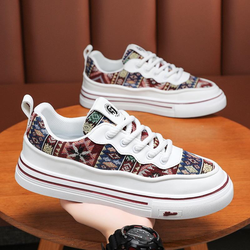 Новая весенняя мужская обувь дышащая парусиновая обувь модный принт национальная обувь на платформе универсальная мужская повседневная обувь