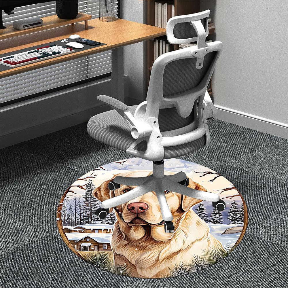 1PC Winter Dog Office Round Area Rug, Mat Suitable For Office, Under Office Chairs Bedroom Living Room Home Decor, Room Deco
