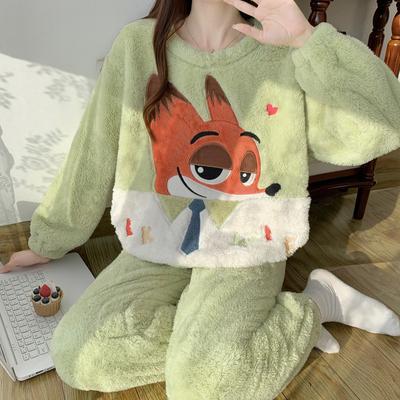 Пижама Зимний теплый комплект из двух предметов Женская пижама Мультяшная домашняя одежда Комплект штанов с медведем