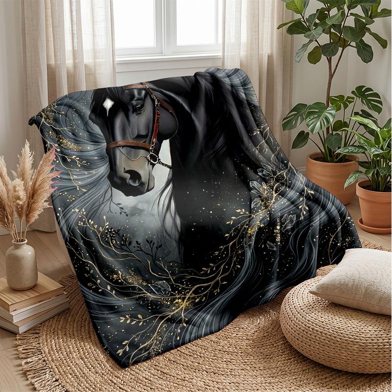 Ethereal Horse in Motion Theme blanket Lightweight Warm Flannel Blanket Decorative Throw Blanket for Home Decoration