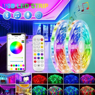 30LED/M DC 5V 2835 Светодиодные USB-полоски Smart Rgb RGBWW Светодиодная лента 1-30M 5050 Светодиодная лампа линейного освещения со звуком Bluetooth Украшение игровой комнаты