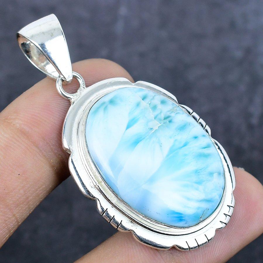 Подвеска из натурального драгоценного камня Ларимар ручной работы из стерлингового серебра 925 пробы 2,05 дюйма E4R53