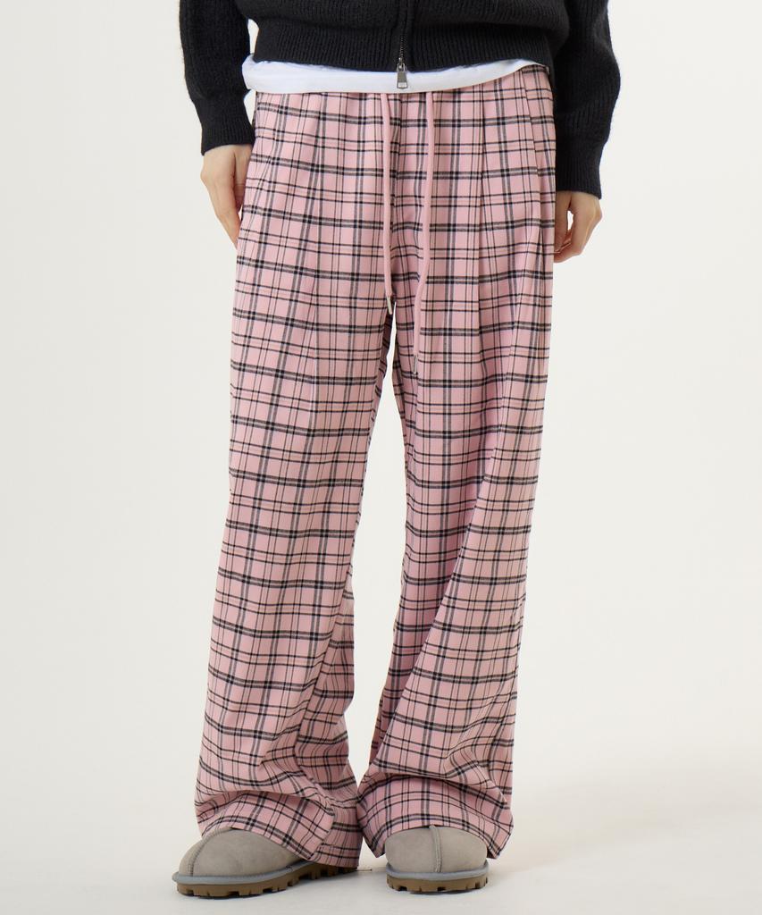 UNKNOWN PLANET Check Elastic Waist Pants Pink