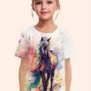 Children's Clothing Girl Clothes Short Sleeve Girl Casual Vintage Horse Print Kids Summer Clothes