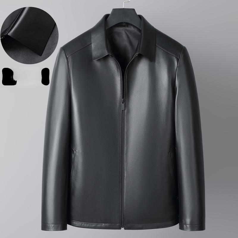 Куртка из натуральной кожи для мужчин среднего возраста с отворотами, кожаная куртка для папы, дубленка для людей среднего и пожилого возраста на осень