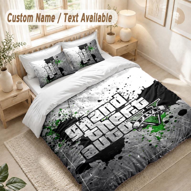 Grand Theft Auto Bedding Set, 1 Duvet Cover & 2 Pillowcases Soft Comfortable Bedroom Home Textile Decor