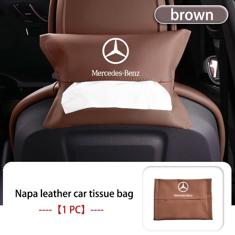 AABII1 For Benz 1/2PCS Car Styling Tissue Box Seat Back Hanging Bag Leather Tissue Storage Box AMG Exclusive A C E R V Class CLA CLS