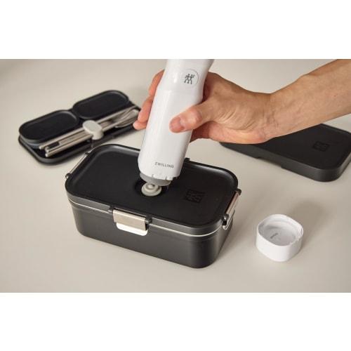 ZWILLING Fresh & Save Vacuum-Sealed Lunch Box, Black, with Cutlery and Sauce Container, Airtight Storage Container [Official Japanese Product] Fresh S