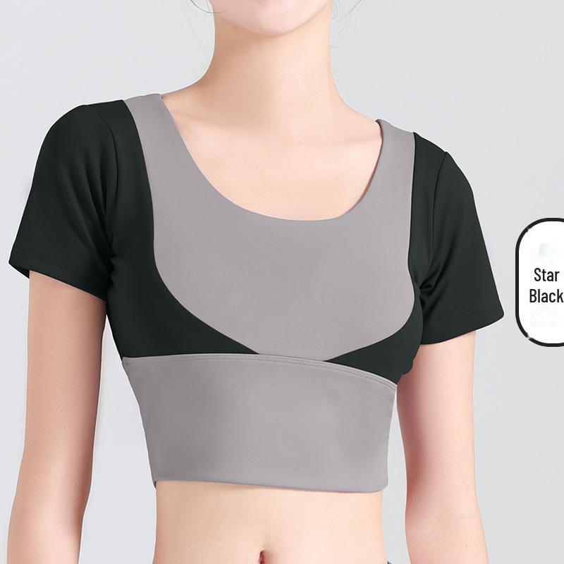 Женский топ для йоги Juyitang с короткими рукавами, в цвете, без бюстгальтера, с открытым пупком, одежда для фитнеса