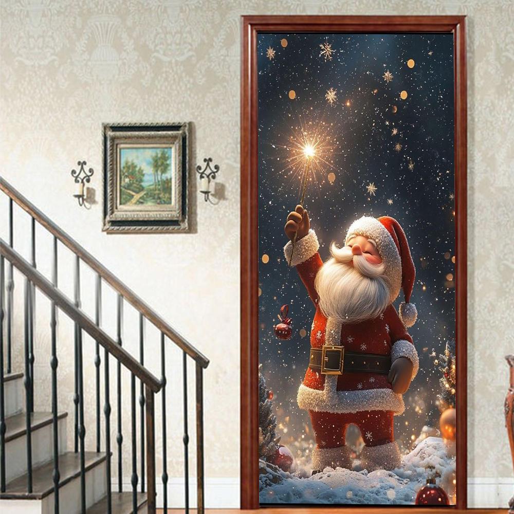 Рождественский Дед Мороз ПВХ Самоклеящаяся Водонепроницаемая Наклейка на Дверь Современная Имитация Фреска Обои Гостиная Кабинет Домашний Декор Искусство Постер на Дверь