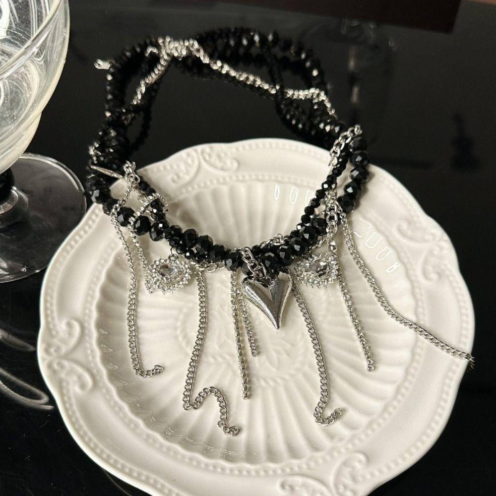 Прозрачное ожерелье с подвеской в виде сердца, геометрия, Y2K, ожерелье с кристаллами, бисер, стразы, женское колье