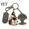 Tree of Life Pendant 3-In-1 Jesus Reading Keychain, Vintage Man Scripture Baptismal Keychain Car Key Ring Handbag Charm, Gift for Christian