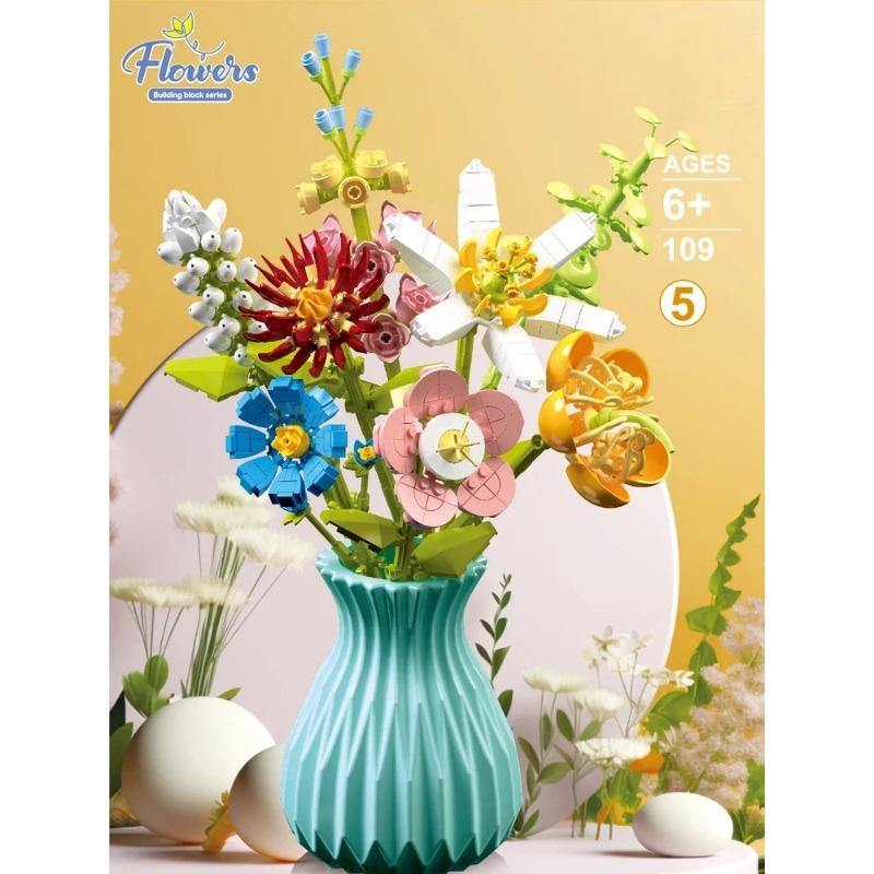 Микро-конструктор с вазой «Вечный букет цветов», набор для креативного украшения дома, совместим с LEGO