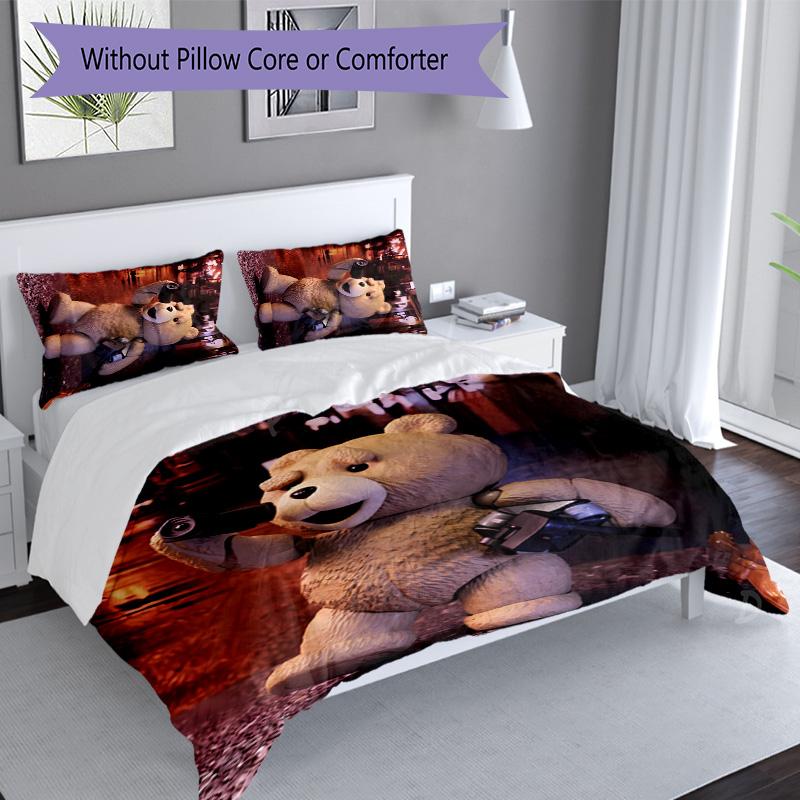 3pcs Cartoon Teddy bear Ted2 pattern bedding set duvet cover set includes duvet cover &pillowcases, perfect all season bedroom decoration & gift