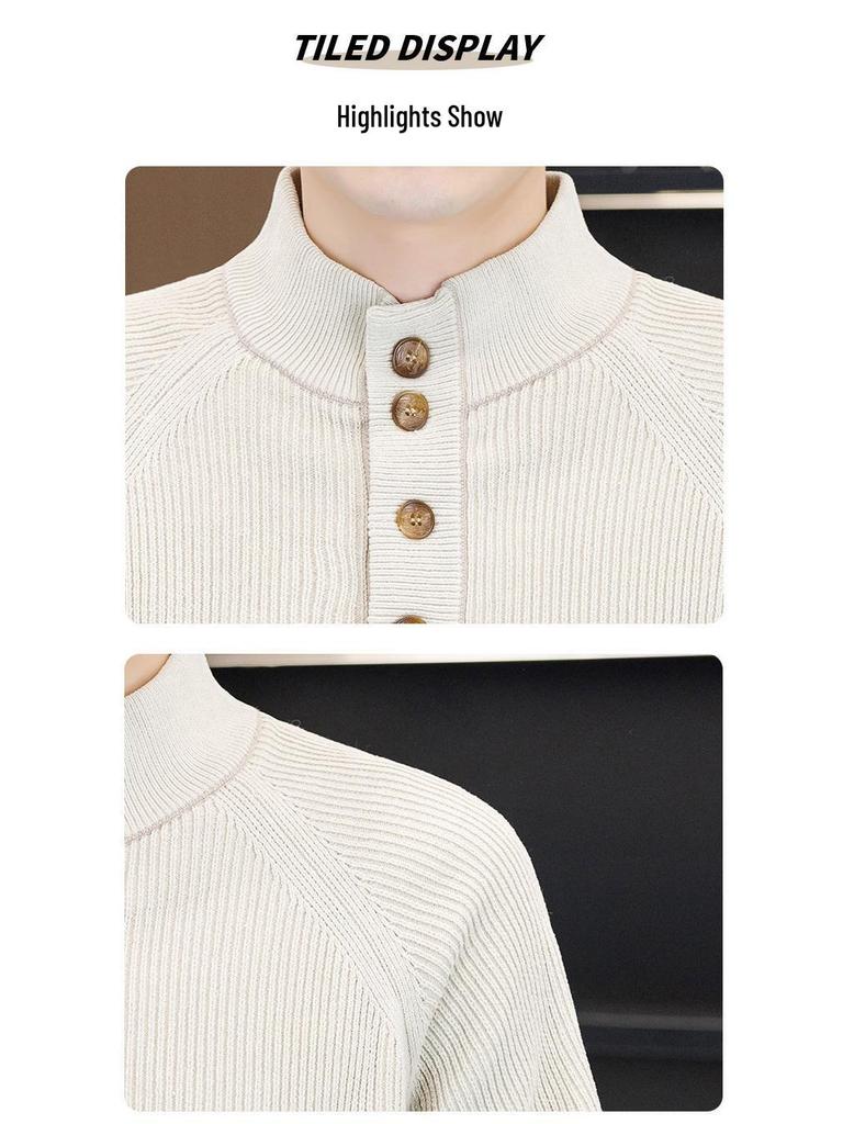 Men's Retro Half-High Collar Knit Sweater - Youthful College Style, Woolen Base Layer for Autumn/Winter