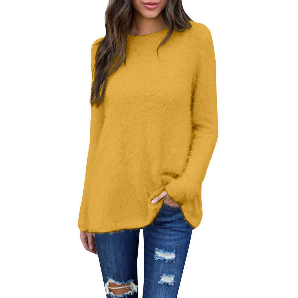 Женский модный свитер свободного кроя с круглым вырезом и длинными рукавами, повседневный однотонный топ