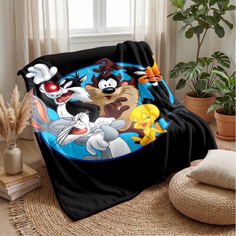 Looney Tunes Printed Flannel Blanket Skin Friendly Warm Decorative Throw for Indoor Couch Bed Daily Use