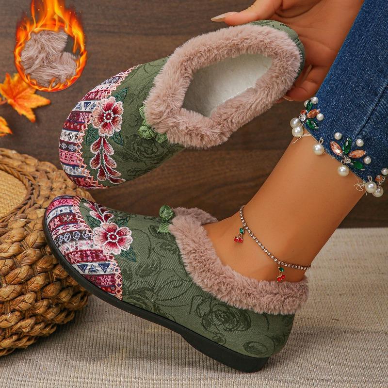 Женские зимние этнические ботильоны - больших размеров, на флисовой подкладке и утолщенные, теплые и удобные