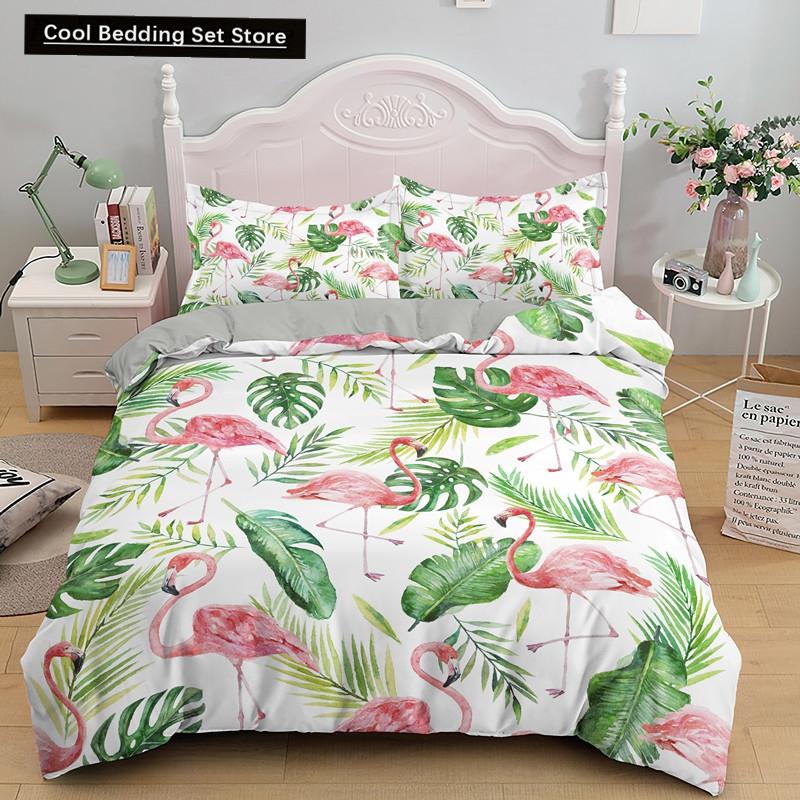 Комплект постельного белья с принтом 3D фламинго размера King Queen, розовый с изображением животных, пододеяльник с наволочками, 2/3 шт., полиэстер, пододеяльник