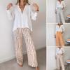 2 Pcs/Set Women Shirt Pants Set Long Sleeves Lapel Collar Single-breasted Blouse High Waist Loose Full Length Pants Set Casual