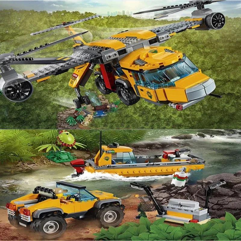 Совместимые наборы MOC Серия City 60162 Вертолет для заброски в джунгли Строительные блоки Место для исследования Кирпичики Игрушки Для Мальчиков Подарки Детям