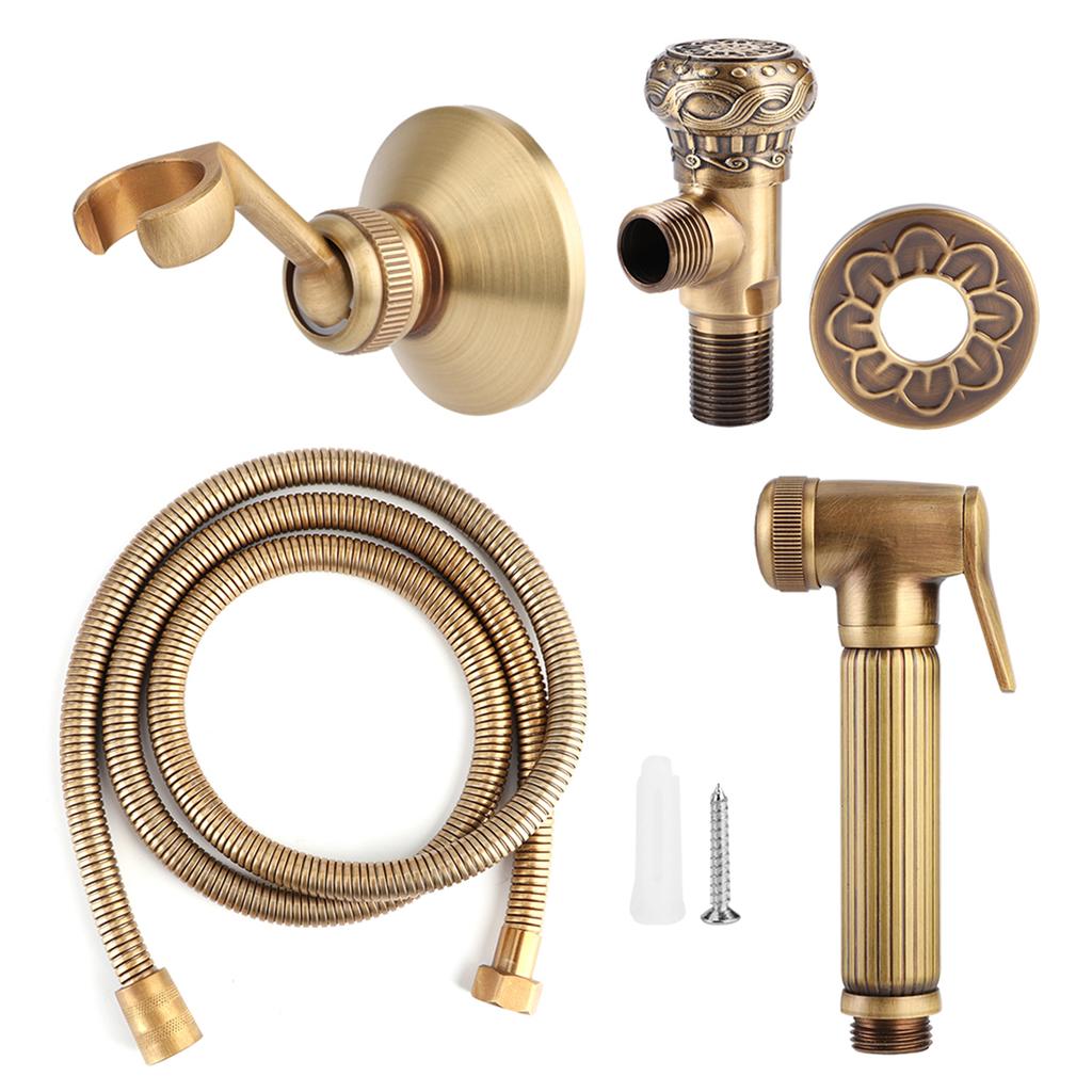 Vintage Brass Handheld Bidet Sprayer Spray Head Bracket Hose Kit Bathroom Accessories