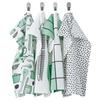 Набор кухонных полотенец с бело-зеленым принтом (4 шт), RINNIG Tea Towel White/Green/Patterned Set,
