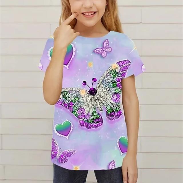 Детская футболка с подсветкой и бабочкой для подростков, Повседневная футболка с 3D принтом для девочек, новинка, футболка с короткими рукавами, праздничный костюм, повседневная одежда, топы, одежда