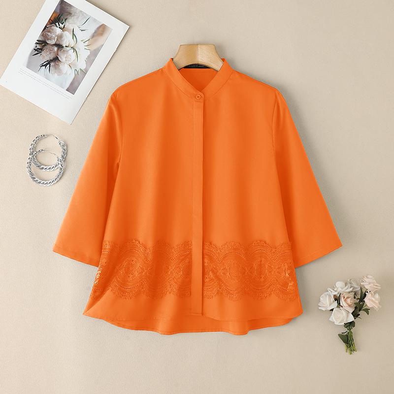 ZANZEA Женская повседневная блузка с воротником-стойкой и рукавом 3/4 из кружева в стиле пэчворк