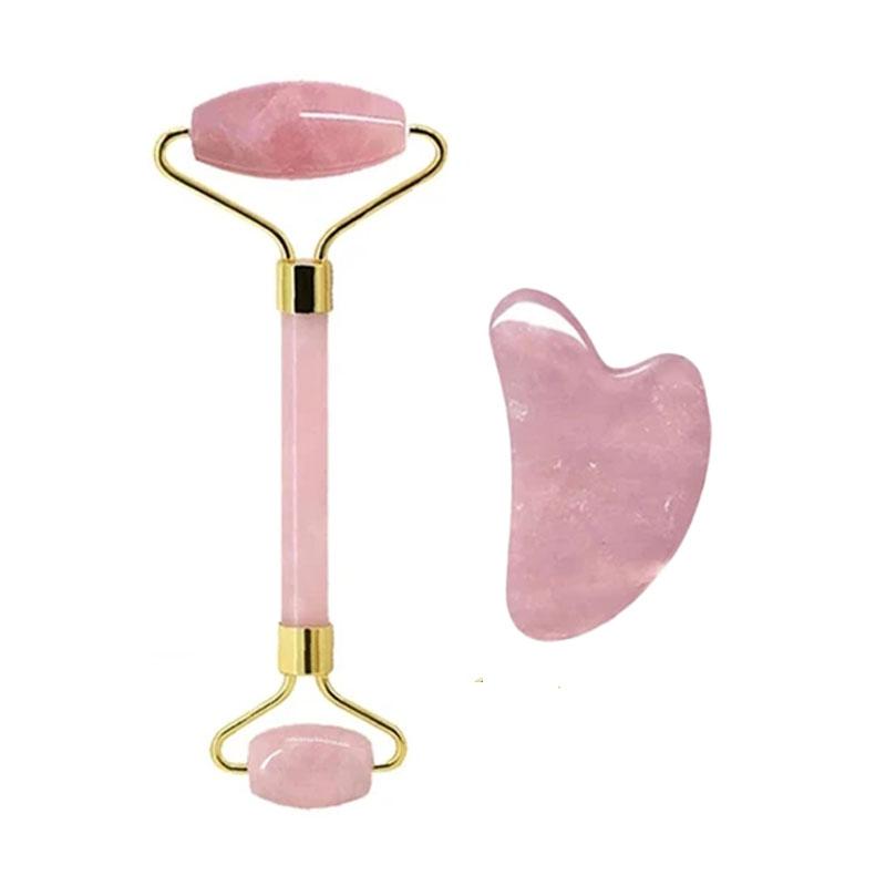 2/3/4pcs Natural Rose Quartz Obsidian Jade Roller Gua Sha Stone Set Gouache Scraper Facial Lifting Anti-Wrinkle Skin Care Tools