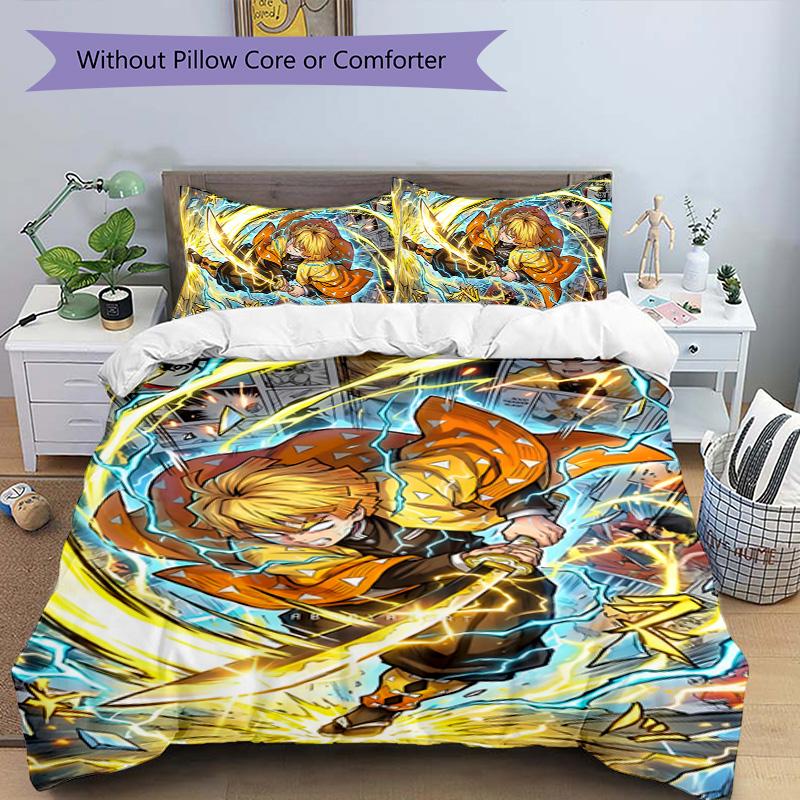 3pcs Agatsuma Zenitsu (4) Design Cover Set - HD Printed Bedding with 1 Cover and 2 Pillowcases - Perfect for Home and Dorm Decor